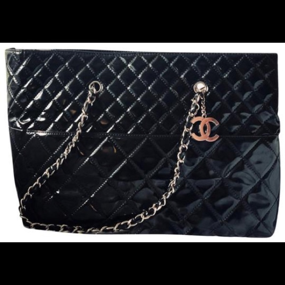 Black patent leather CHANEL tote